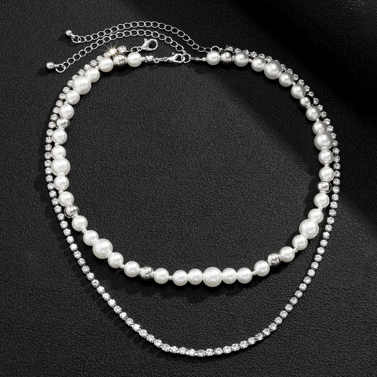 Double-Layered Pearl & Rhinestone Chain Necklace - Damned Threads